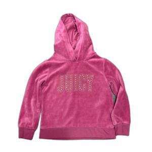 Juicy Couture Kids Velour Hoodie Pink Rhinestone Logo Mcbling Y2K Girls Size 5